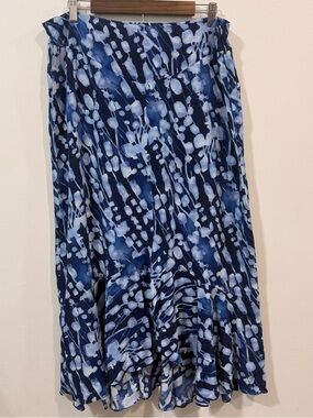 Silk Assets Diane Von Furstenburg Navy Light Blue Abstract Maxi Skirt Size L